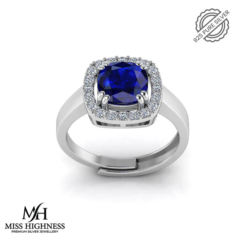 Pure 925 Silver Blue Stone Sapphire engagement Ring for Girls