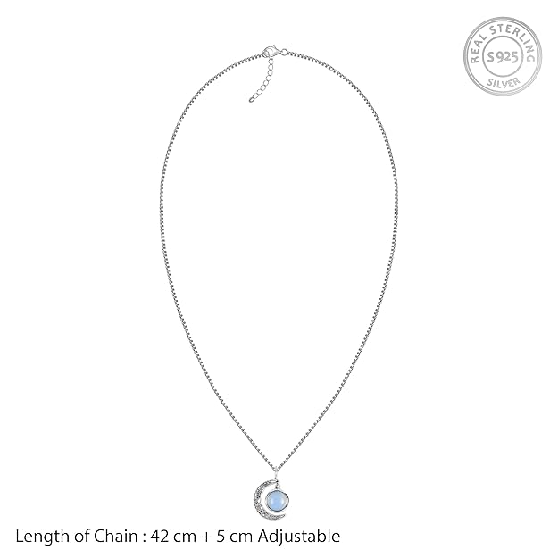 Silver Oxidised Silver Moonstone Crescent Pendant with Box Chain