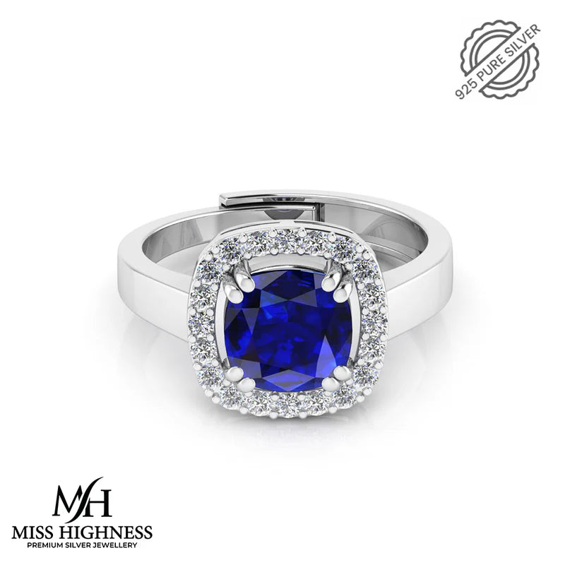 Pure 925 Silver Blue Stone Sapphire engagement Ring for Girls