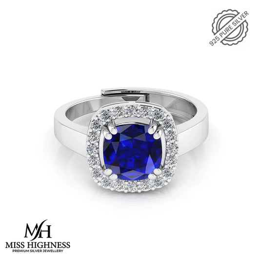 Pure 925 Silver Blue Stone Sapphire engagement Ring for Girls