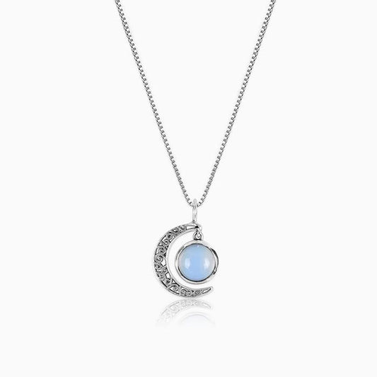 Silver Oxidised Silver Moonstone Crescent Pendant with Box Chain